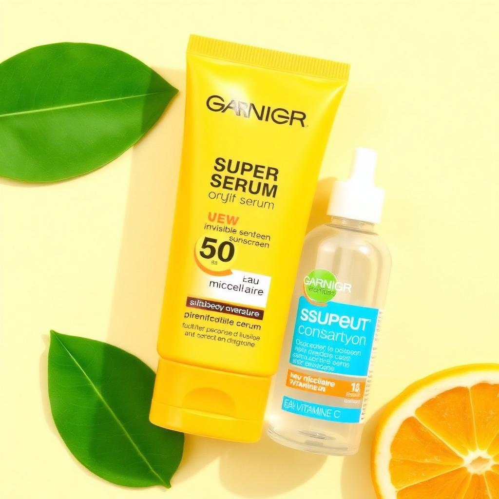 Garnier Super UV Invisible Serum Sunscreen SPF 50 PA++++ UVA + Eau Micellaire Vitamine C Offerte